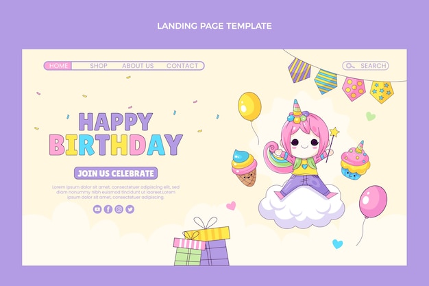 Handgezeichnete kindliche geburtstags-landingpage