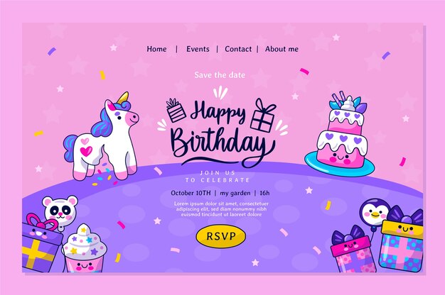 Handgezeichnete kindliche Geburtstags-Landingpage