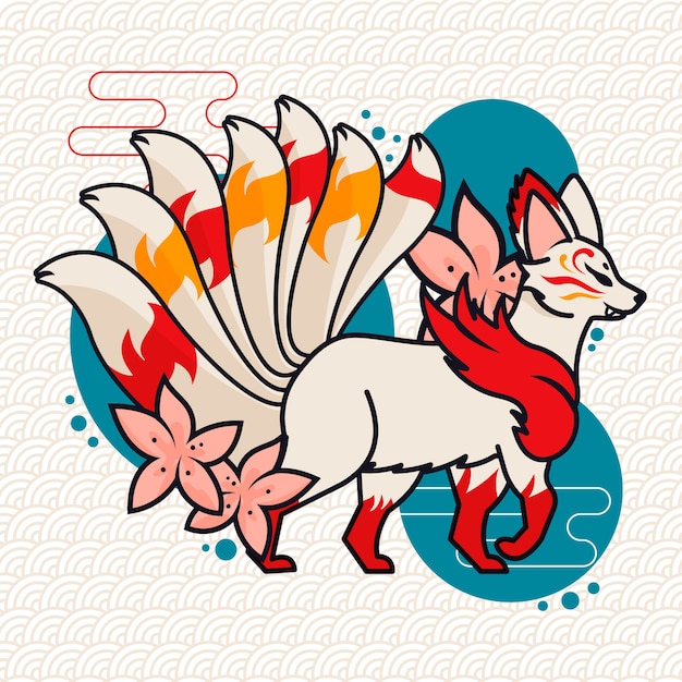 Kostenloser Vektor handgezeichnete kitsune-illustration im flachen design