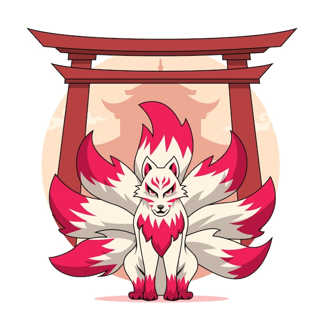 Kostenloser Vektor handgezeichnete kitsune-illustration im flachen design