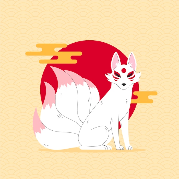 Kostenloser Vektor handgezeichnete kitsune-illustration