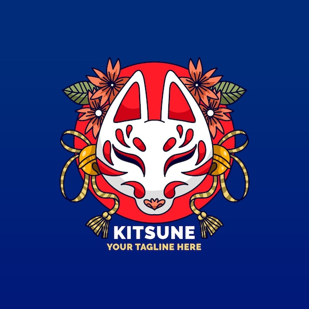 Kostenloser Vektor handgezeichnete kitsune-logo-vorlage