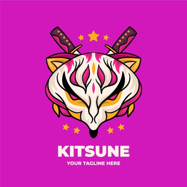 Kostenloser Vektor handgezeichnete kitsune-logo-vorlage