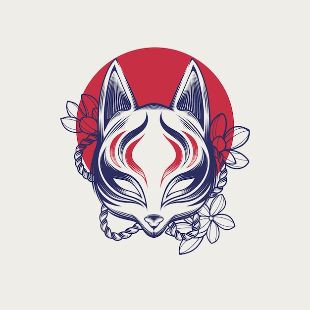 Kostenloser Vektor handgezeichnete kitsune-maskenillustration