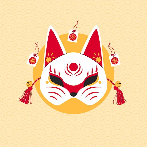 Handgezeichnete Kitsune-Maskenillustration