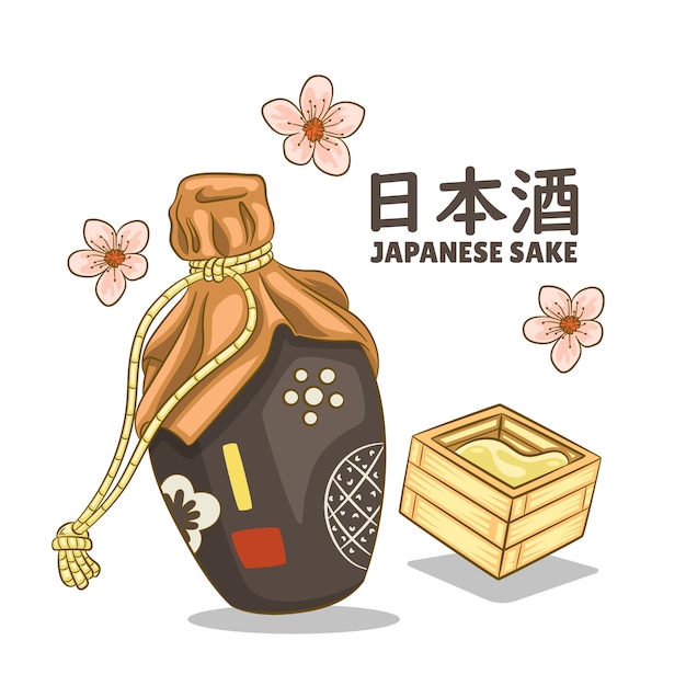 Handgezeichnete köstliche sake-illustration