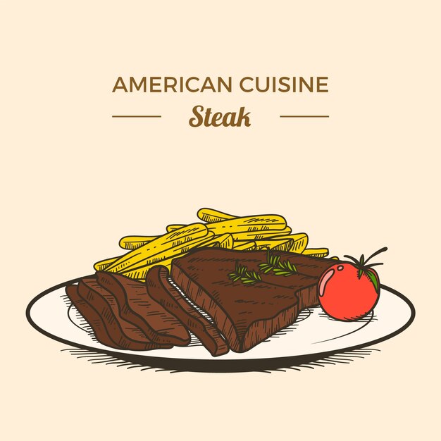 Handgezeichnete köstliche Steakillustration