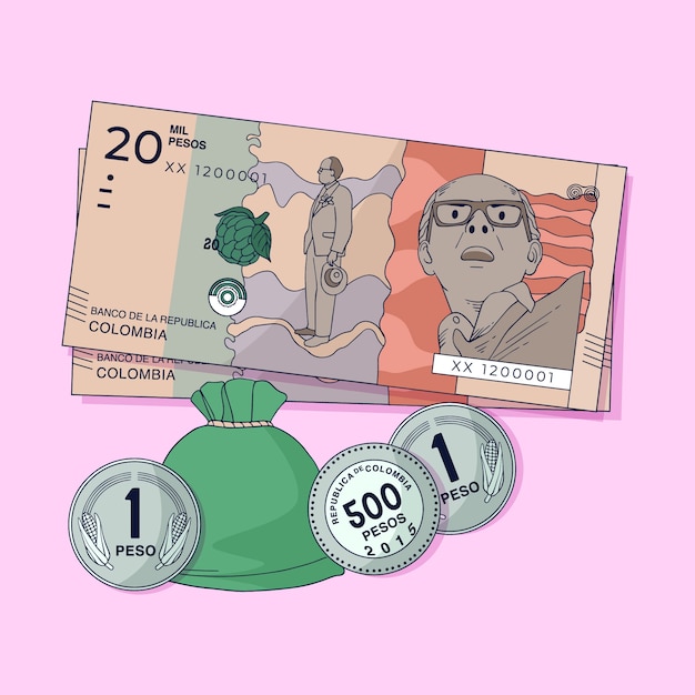 Handgezeichnete kolumbianische Peso-Banknotenillustration
