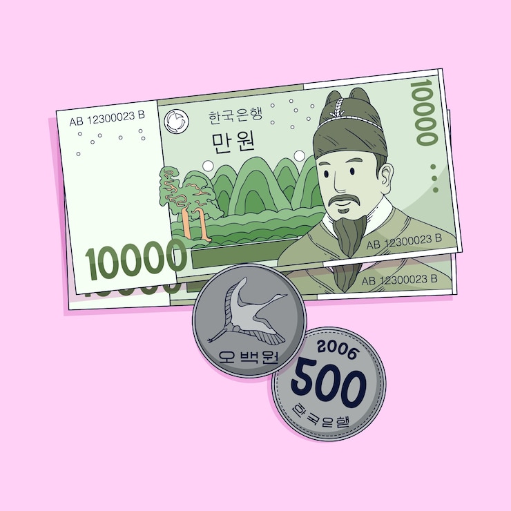 Kostenlose Vektor handgezeichnete koreanische geldillustration