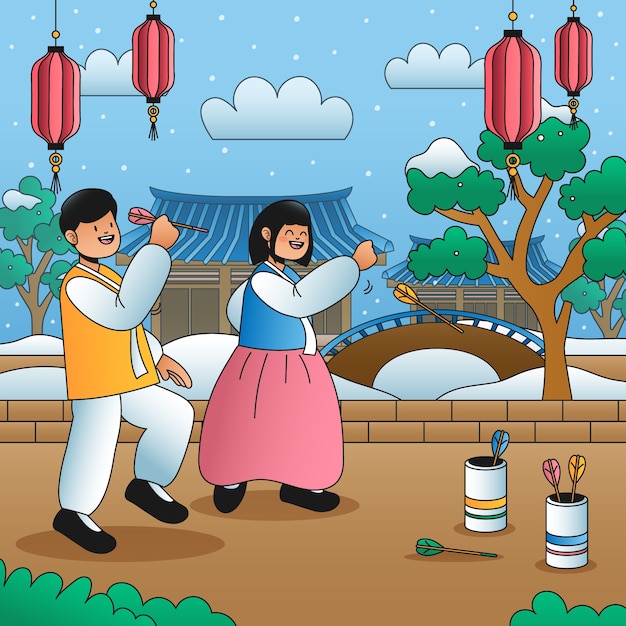 Handgezeichnete koreanische spiele illustration