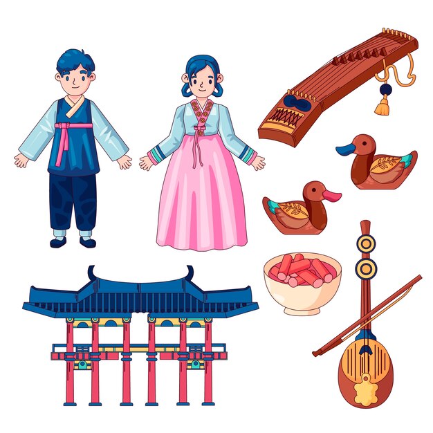Handgezeichnete koreanische traditionelle Elementsammlung