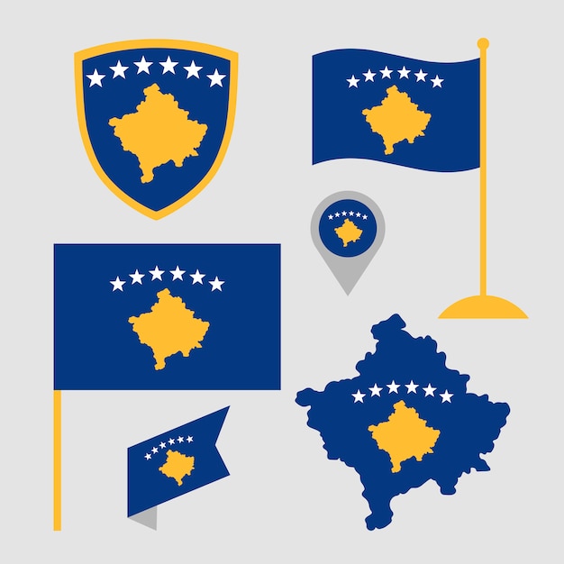 Kostenloser Vektor handgezeichnete kosovo-flagge und sammlung nationaler embleme