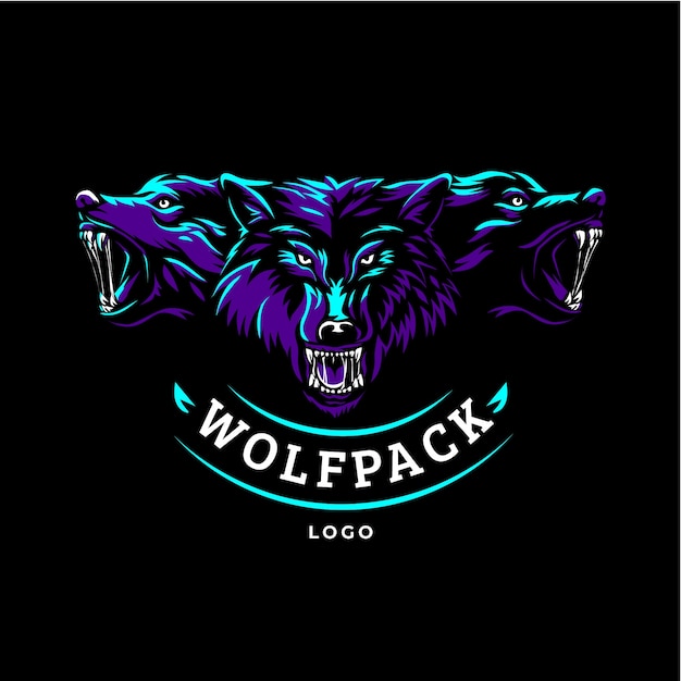 Handgezeichnete kreative Wolfsrudel-Logo-Vorlage