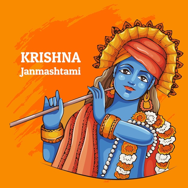 Kostenloser Vektor handgezeichnete krishna janmashtami illustration