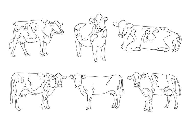 Kostenlose Vektor handgezeichnete kuhumrissillustration