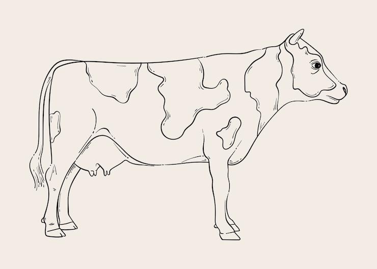 Kostenlose Vektor handgezeichnete kuhumrissillustration
