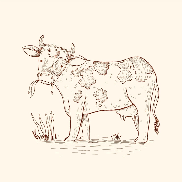Kostenlose Vektor handgezeichnete kuhumrissillustration