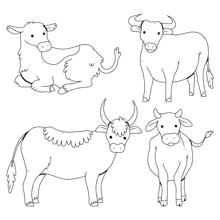 Kostenlose Vektor handgezeichnete kuhumrissillustration