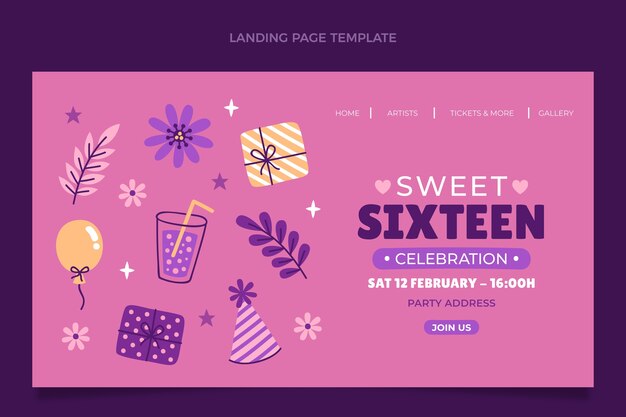 Handgezeichnete Landing-Page-Vorlage mit Blumenbonbon 16