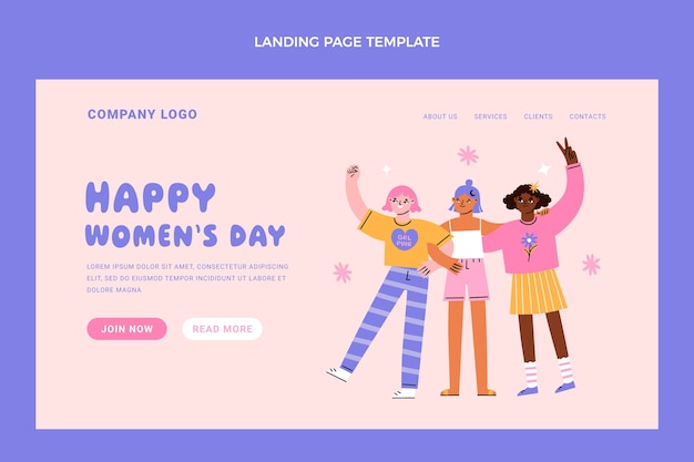 Kostenloser Vektor handgezeichnete landingpage-vorlage zum internationalen frauentag