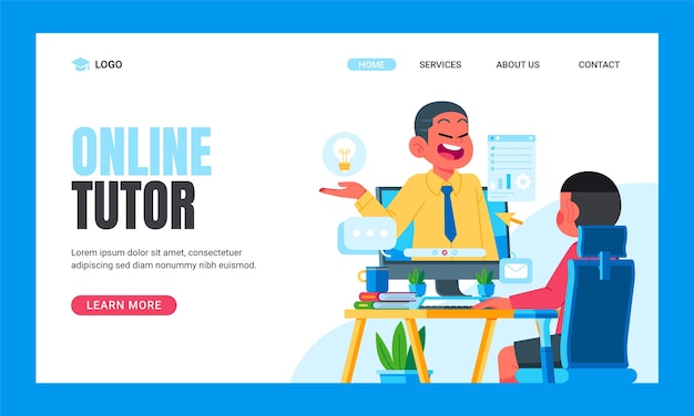Kostenloser Vektor handgezeichnete landungsseite für online-tutoren