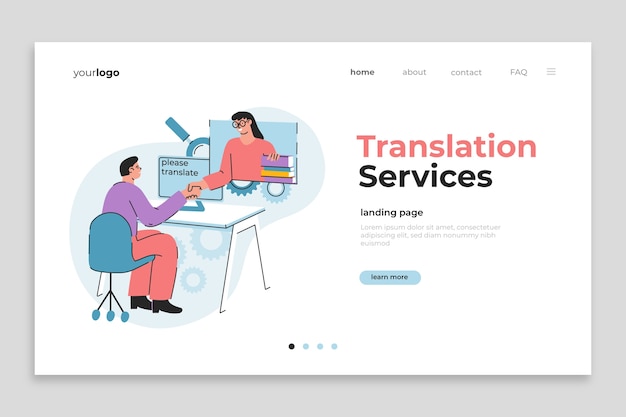 Kostenloser Vektor handgezeichnete landungsseite für übersetzungsdienste