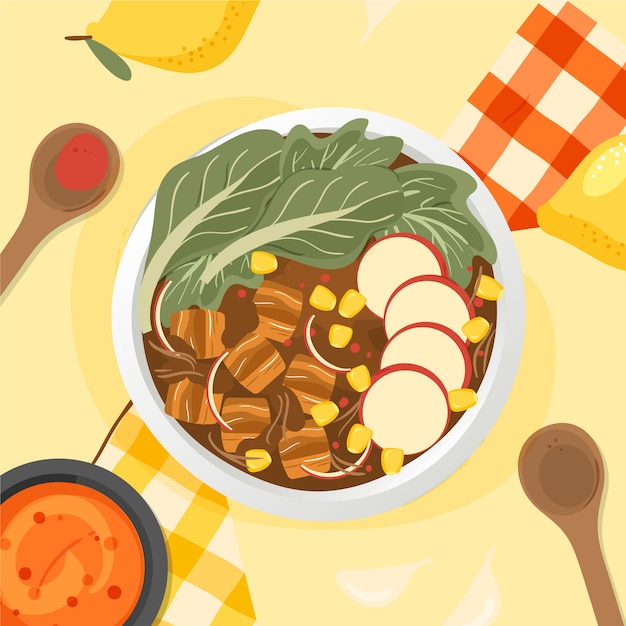 Handgezeichnete leckere pozole-illustration