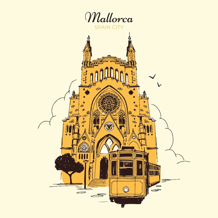 Kostenlose Vektor handgezeichnete mallorca-illustration