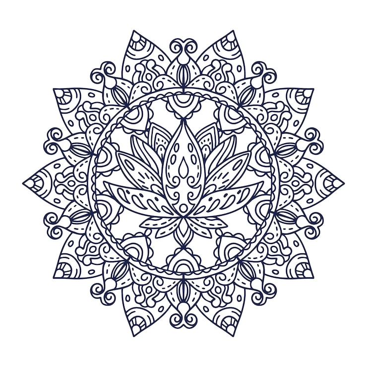 Kostenlose Vektor handgezeichnete mandala-lotusblumenzeichnung