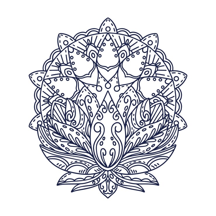 Kostenlose Vektor handgezeichnete mandala-lotusblumenzeichnung