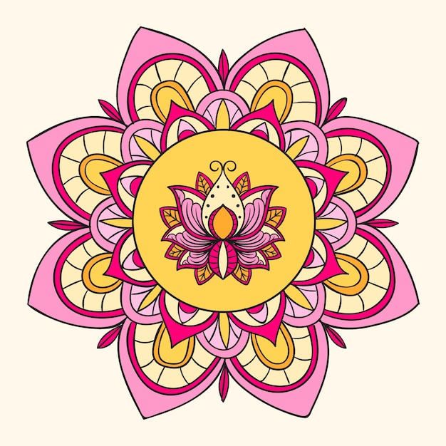 Kostenloser Vektor handgezeichnete mandala-lotusblumenzeichnung