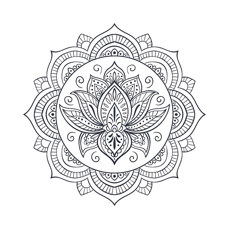 Kostenlose Vektor handgezeichnete mandala-lotusblumenzeichnung