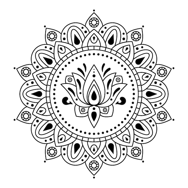 Handgezeichnete mandala-lotusblumenzeichnung