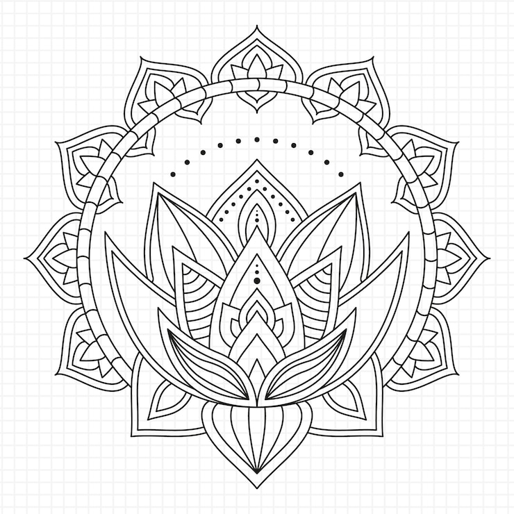 Kostenlose Vektor handgezeichnete mandala-lotusblumenzeichnung