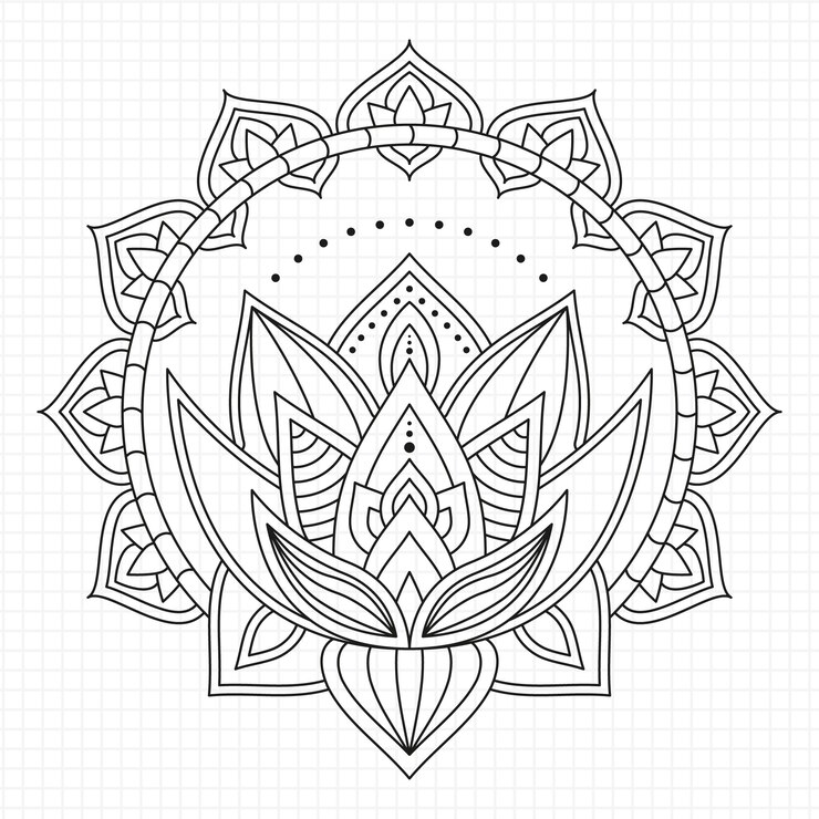 Kostenlose Vektor handgezeichnete mandala-lotusblumenzeichnung