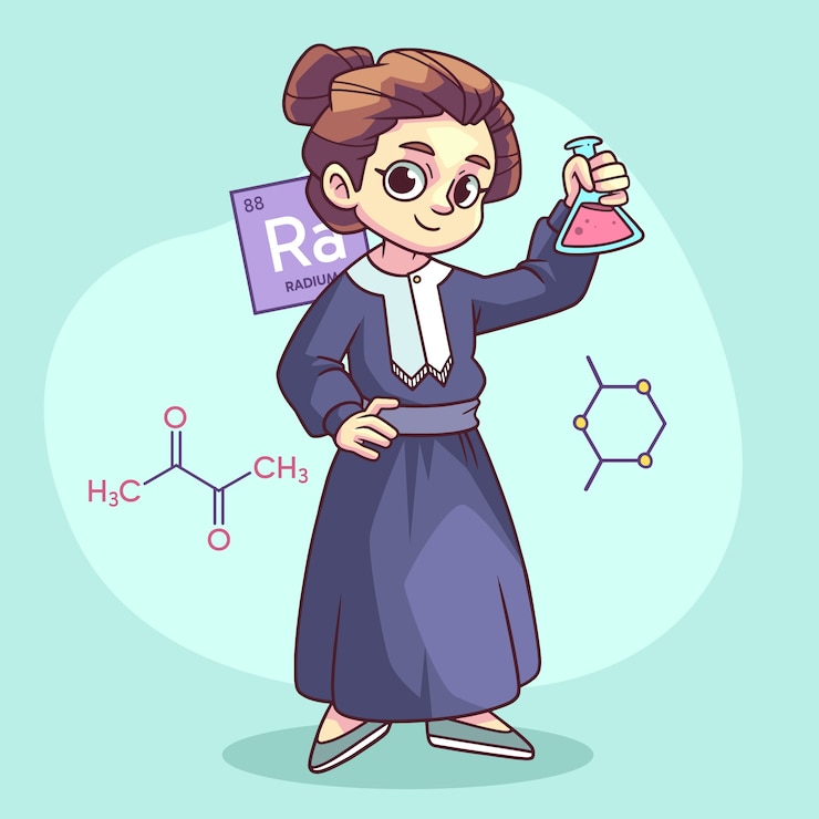 Kostenlose Vektor handgezeichnete marie curie-illustration