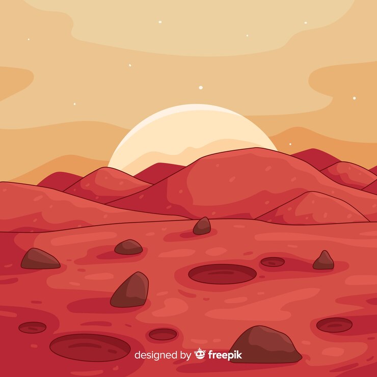 Kostenlose Vektor handgezeichnete mars landschaft hintergrund