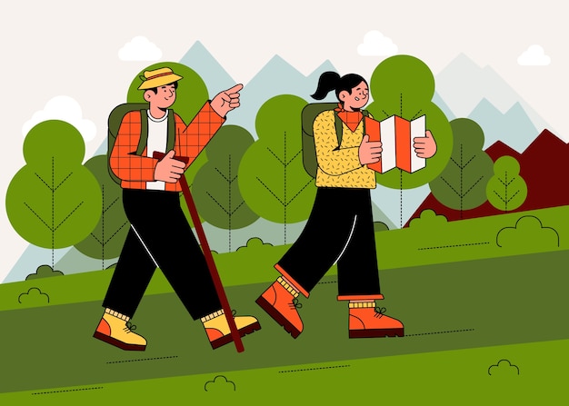 Handgezeichnete Menschen in der Waldillustration