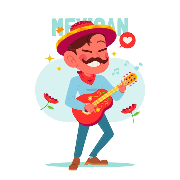 mexikanische cartoonillustration. Kostenlose Vektor