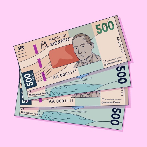Handgezeichnete mexikanische Peso-Banknotenillustration