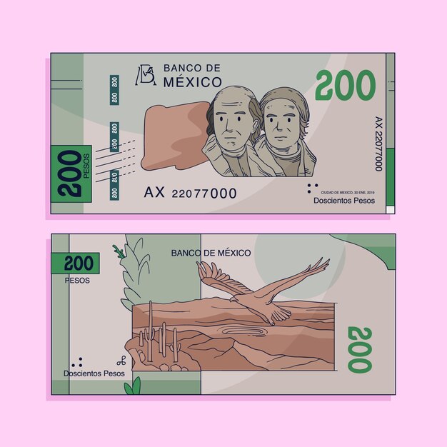 Handgezeichnete mexikanische Peso-Banknotenillustration