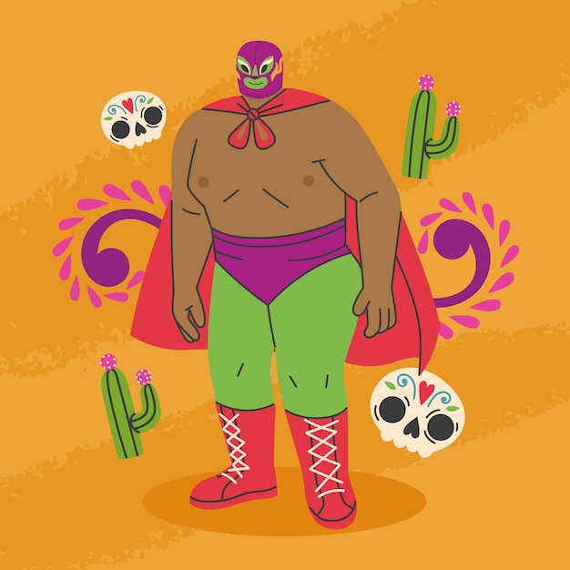 Kostenloser Vektor handgezeichnete mexikanische wrestler-illustration