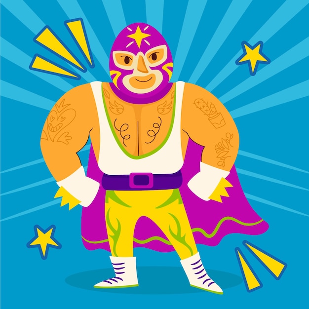 Kostenloser Vektor handgezeichnete mexikanische wrestler-illustration