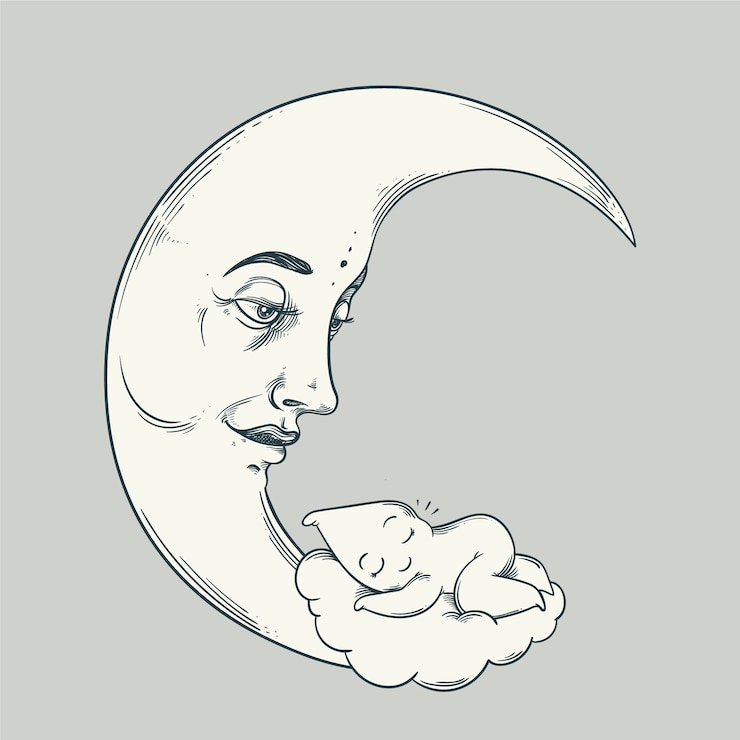 Kostenlose Vektor handgezeichnete mond- und sternzeichnung