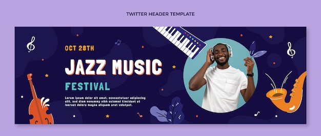 Kostenloser Vektor handgezeichnete musikfestival-twitter-header