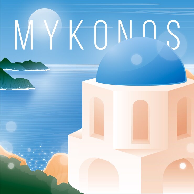 Kostenlose Vektor handgezeichnete mykonos-illustration