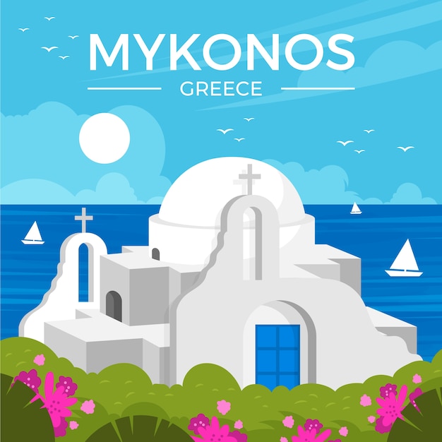 Kostenloser Vektor handgezeichnete mykonos-illustration