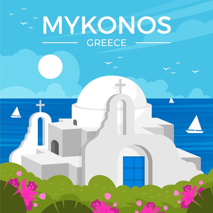 Kostenlose Vektor handgezeichnete mykonos-illustration