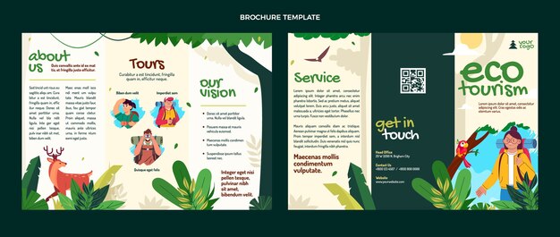 Handgezeichnete Ökotourismus-Broschüre mit flachem Design