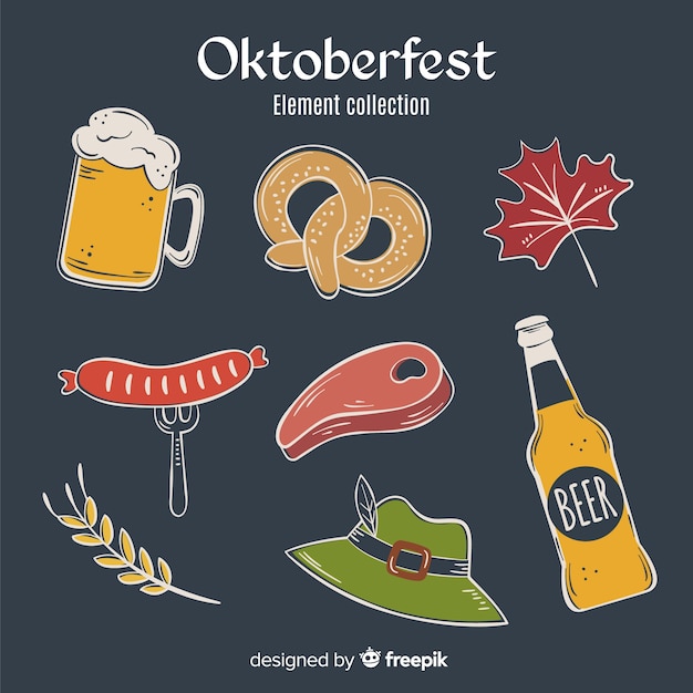 Kostenloser Vektor handgezeichnete oktoberfest elementsammlung auf schwarzem hintergrund